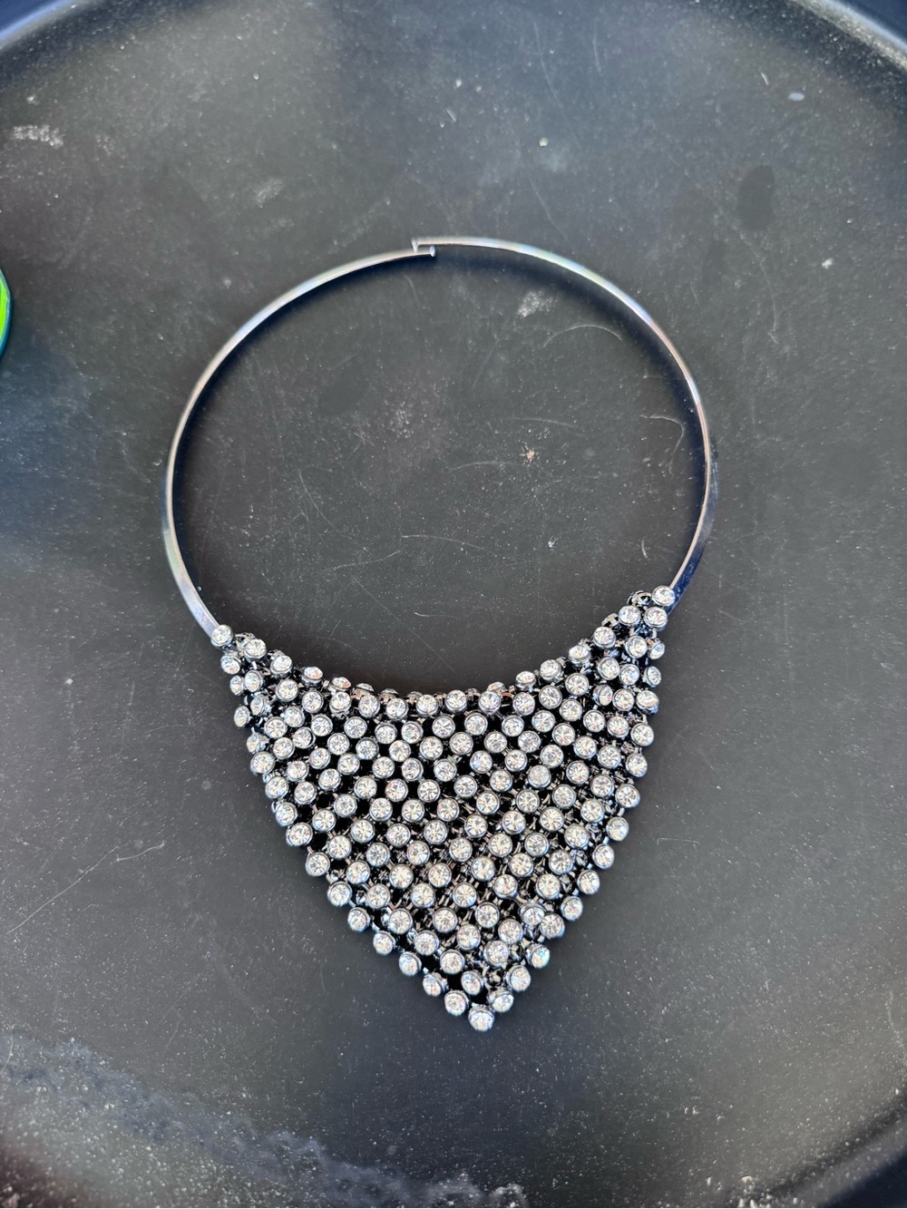 Silver Black Ribbed Necklace Costume Jewelry